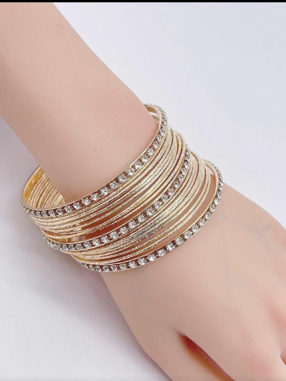 Elegant Gold Multi-Row Crystal Bangle Bracelet